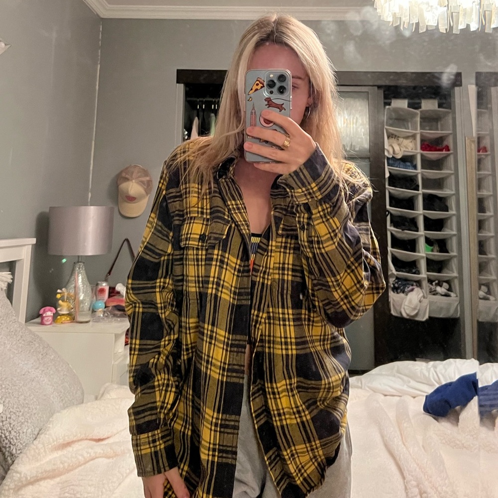 Yellow and Grey Oversized Flannel